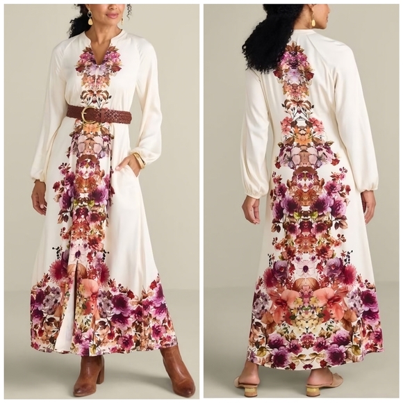 Soft Surroundings Dresses & Skirts - NWT Soft Surroundings Floral Cream Maroon Paulette Maxi Dress, 1X
